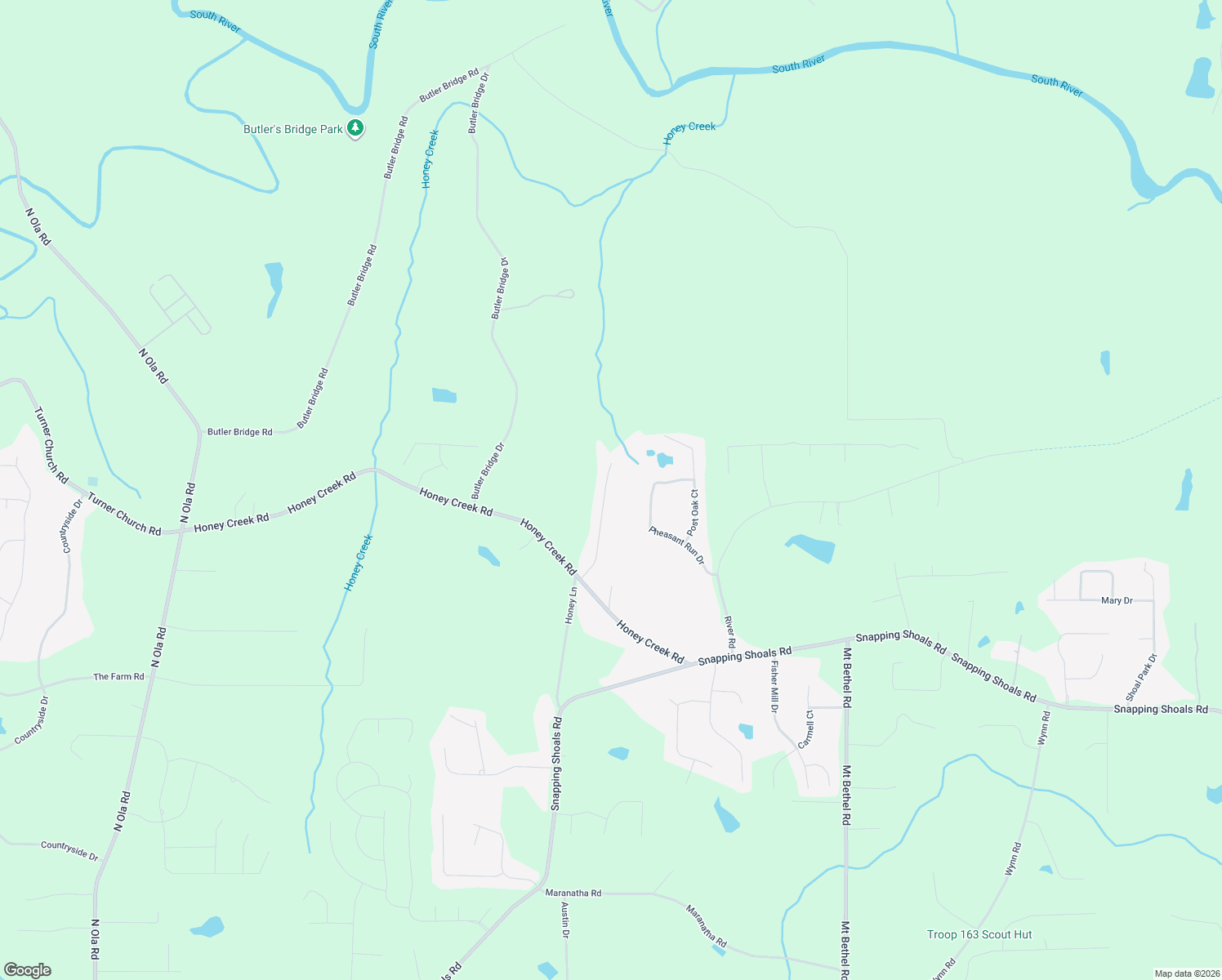 map of restaurants, bars, coffee shops, grocery stores, and more near 114 Honey Lane in McDonough