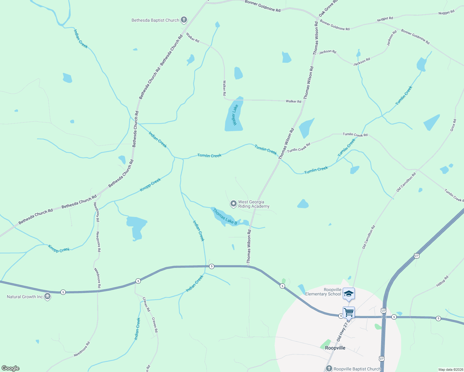 map of restaurants, bars, coffee shops, grocery stores, and more near 310 Thomas Wilson Rd in Roopville