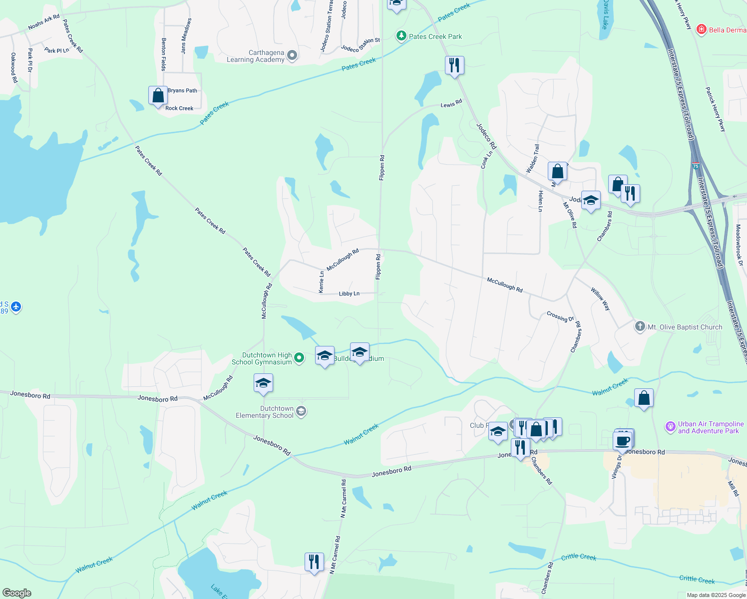 map of restaurants, bars, coffee shops, grocery stores, and more near 101 Libby Lane in Stockbridge