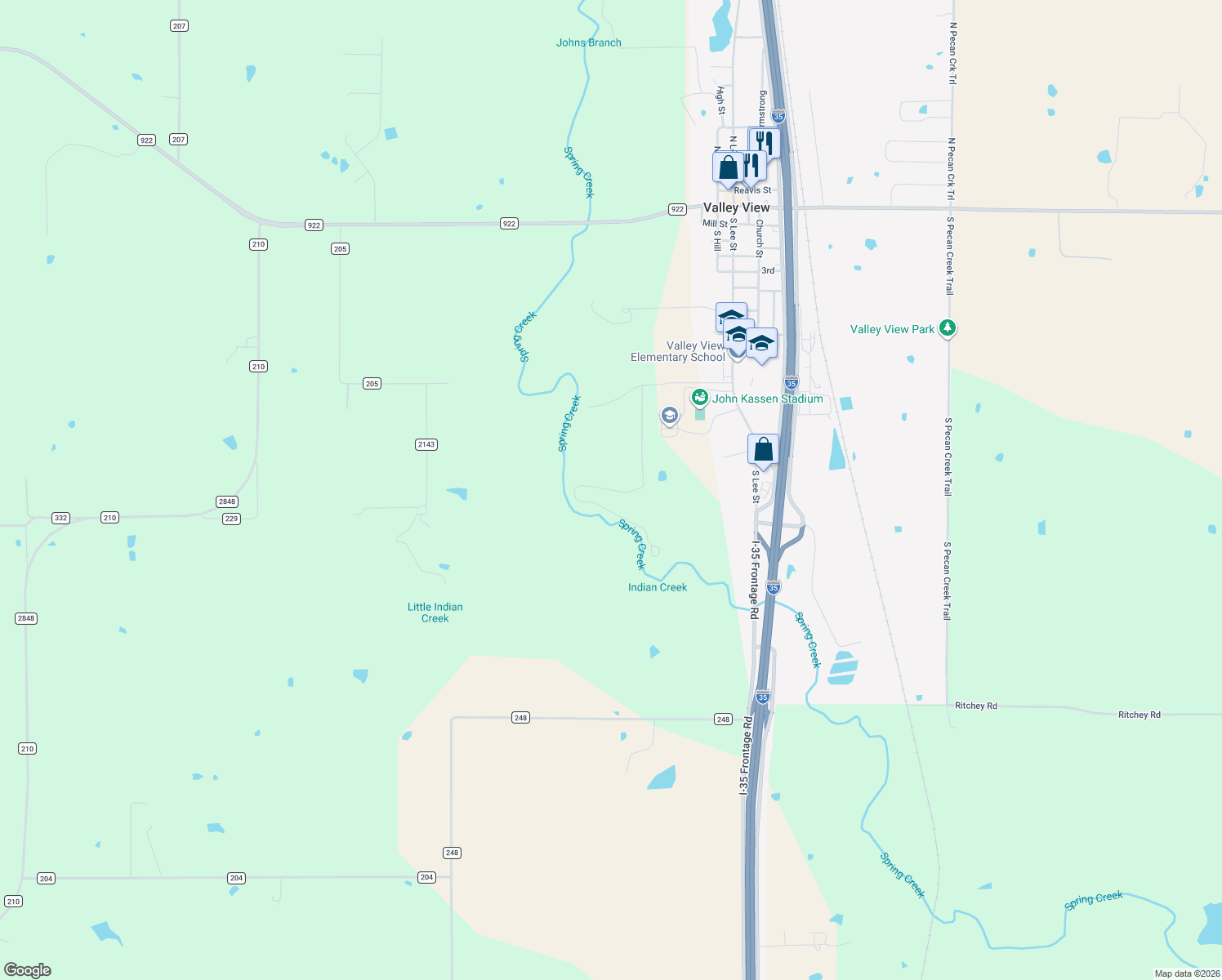 map of restaurants, bars, coffee shops, grocery stores, and more near Hidden Valley Rd in Valley View