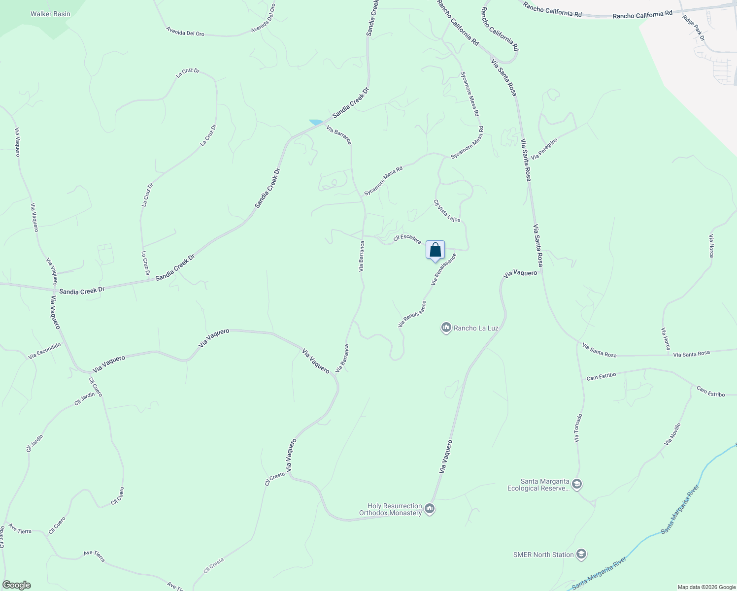 map of restaurants, bars, coffee shops, grocery stores, and more near 44892 Vía Barranca in Temecula
