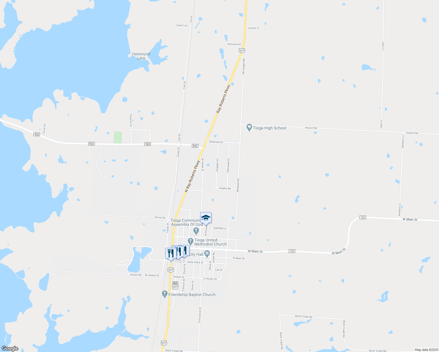 map of restaurants, bars, coffee shops, grocery stores, and more near 705 Arapaho Drive in Tioga