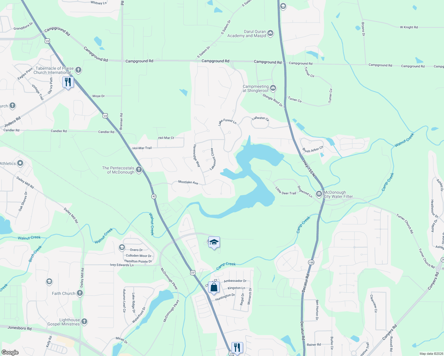 map of restaurants, bars, coffee shops, grocery stores, and more near 6080 Montlake Ave in McDonough