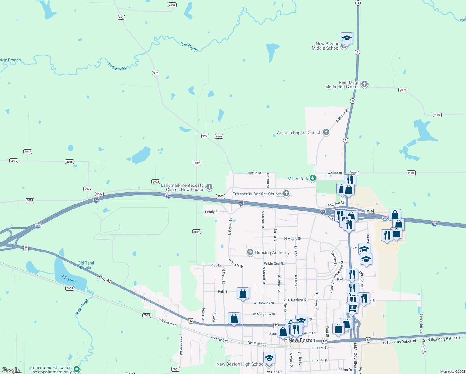 map of restaurants, bars, coffee shops, grocery stores, and more near Daniels Chapel Road in New Boston