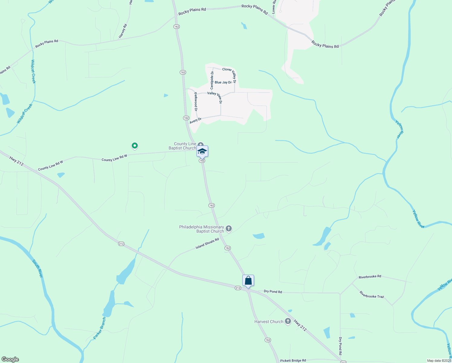 map of restaurants, bars, coffee shops, grocery stores, and more near 60 Oaks Drive in Covington
