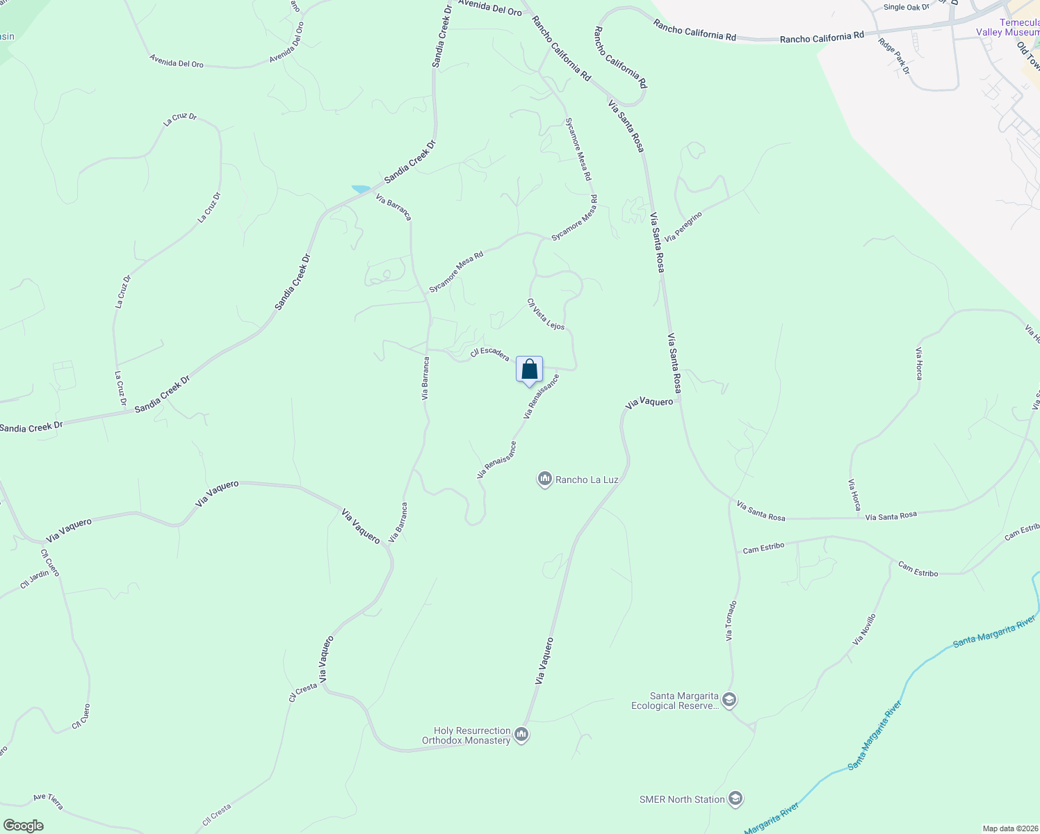 map of restaurants, bars, coffee shops, grocery stores, and more near 44855 Via Renaissance in Temecula