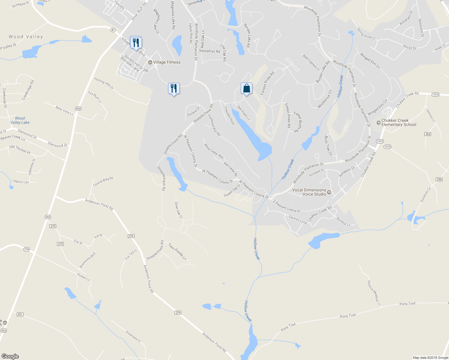 map of restaurants, bars, coffee shops, grocery stores, and more near 516 West Pleasant Colony Drive in Aiken