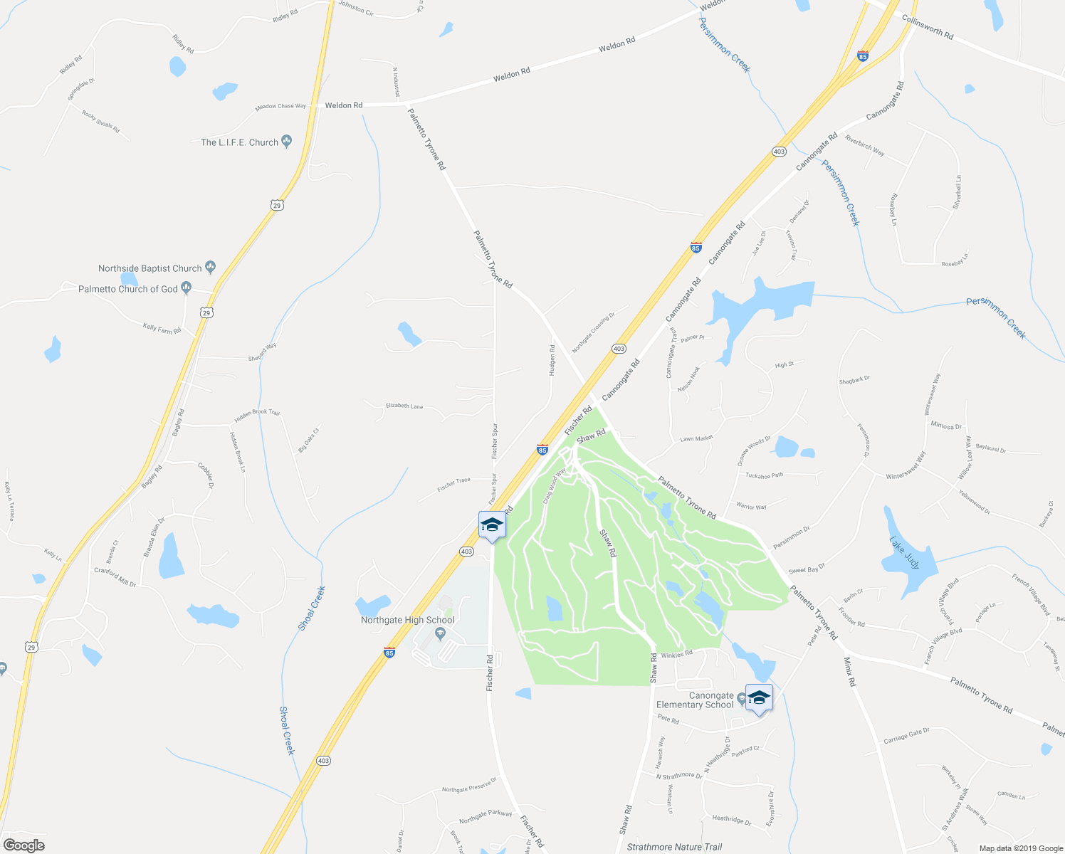 map of restaurants, bars, coffee shops, grocery stores, and more near 190 Hudgen Road in Newnan
