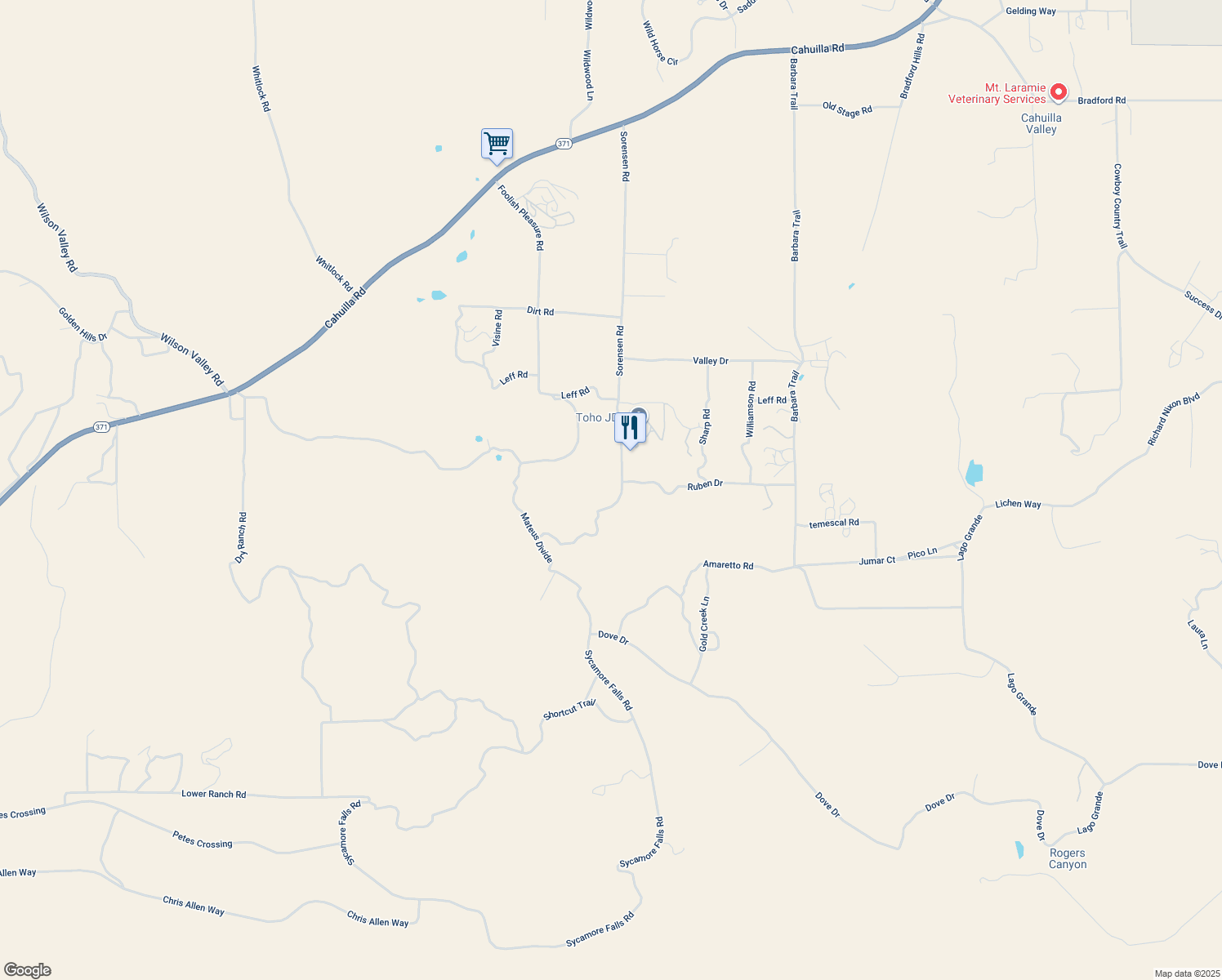 map of restaurants, bars, coffee shops, grocery stores, and more near Ruben Drive in Riverside County