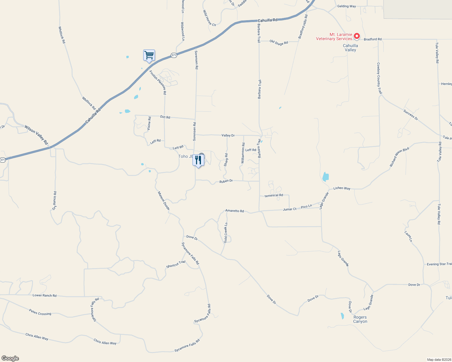 map of restaurants, bars, coffee shops, grocery stores, and more near Ruben Drive in Riverside County