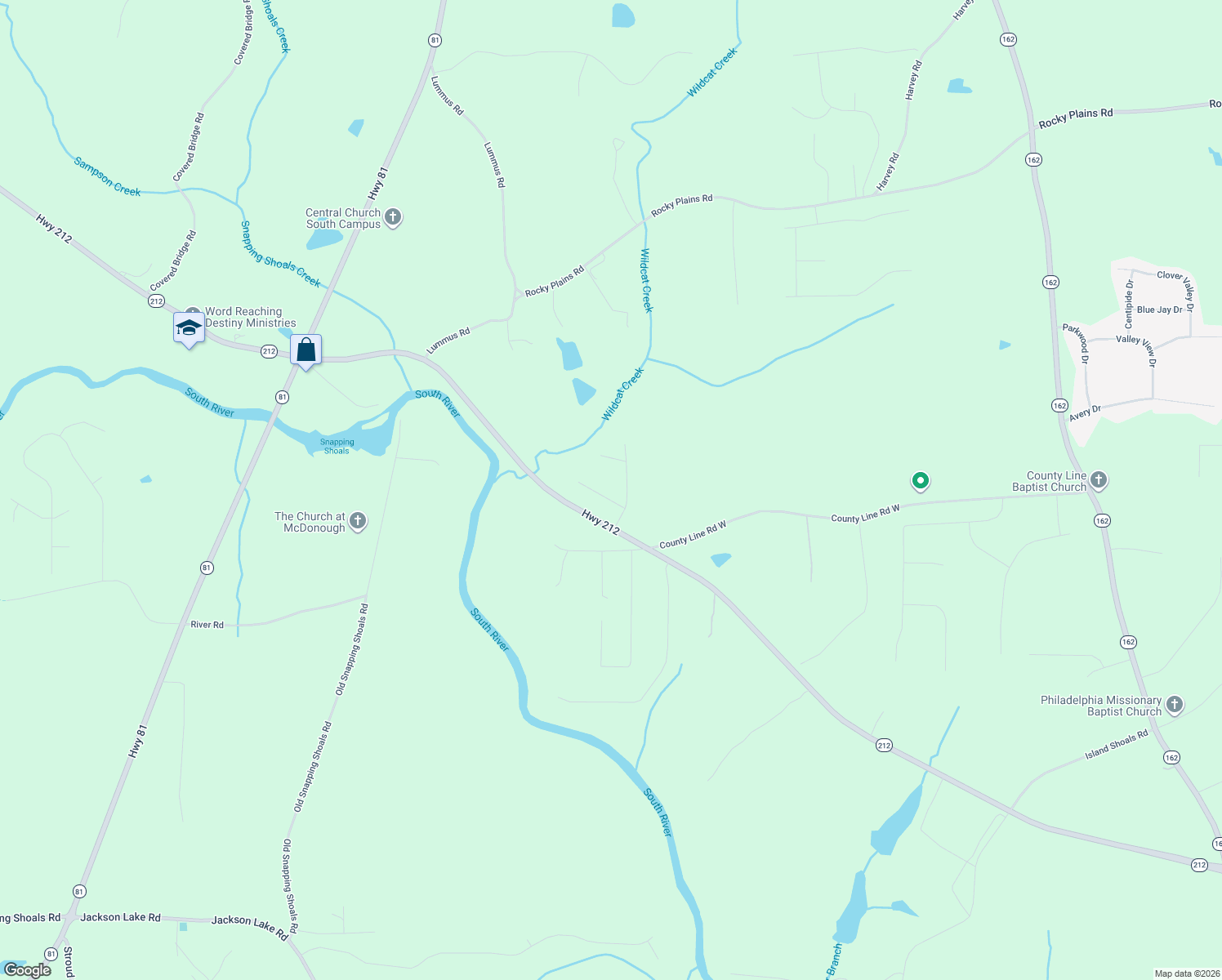 map of restaurants, bars, coffee shops, grocery stores, and more near 20 Coltharp Trail in Covington