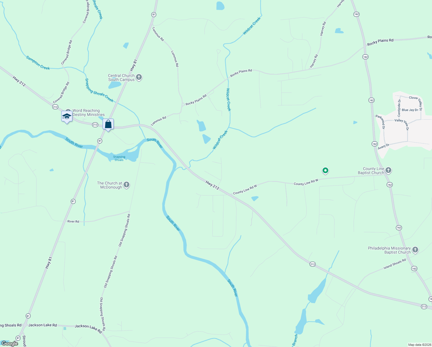 map of restaurants, bars, coffee shops, grocery stores, and more near 20 Coltharp Trail in Covington