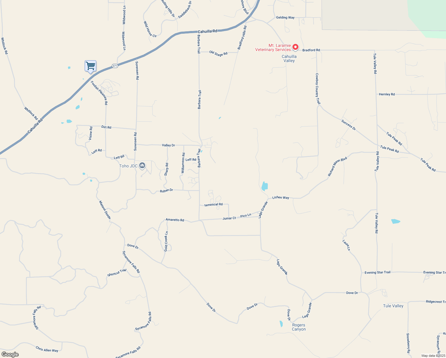 map of restaurants, bars, coffee shops, grocery stores, and more near Barbara Trail in Riverside County