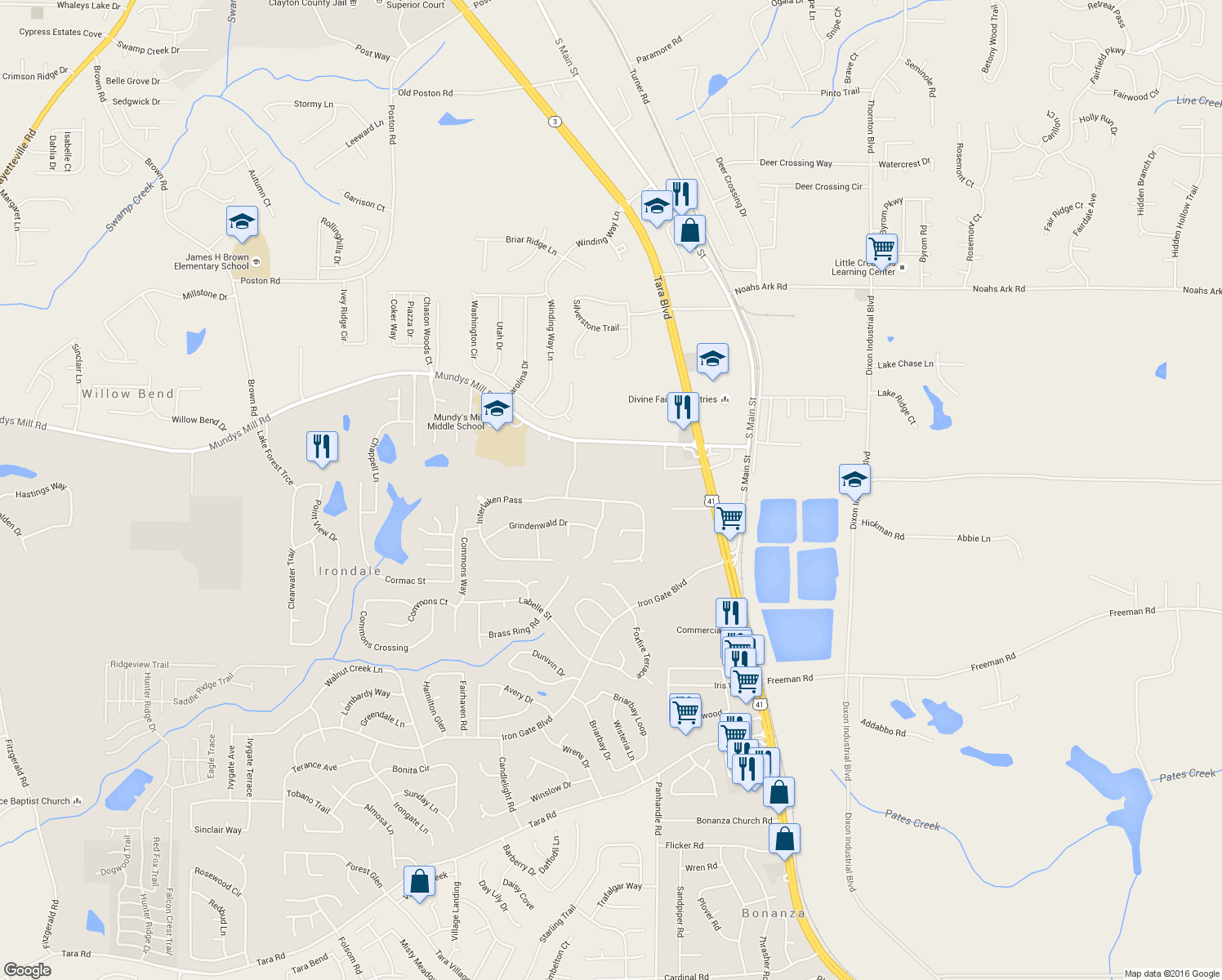 map of restaurants, bars, coffee shops, grocery stores, and more near 1422 Interlaken Pass in Jonesboro