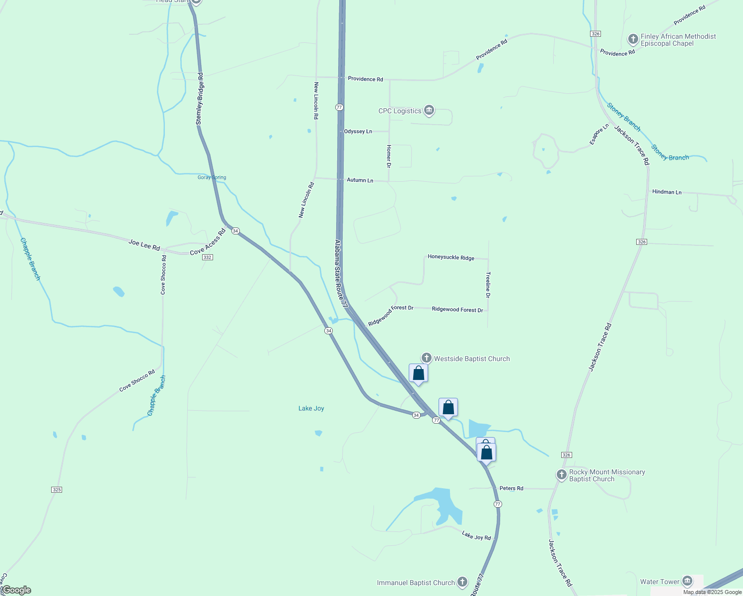map of restaurants, bars, coffee shops, grocery stores, and more near 400 Spring Hill Road in Talladega