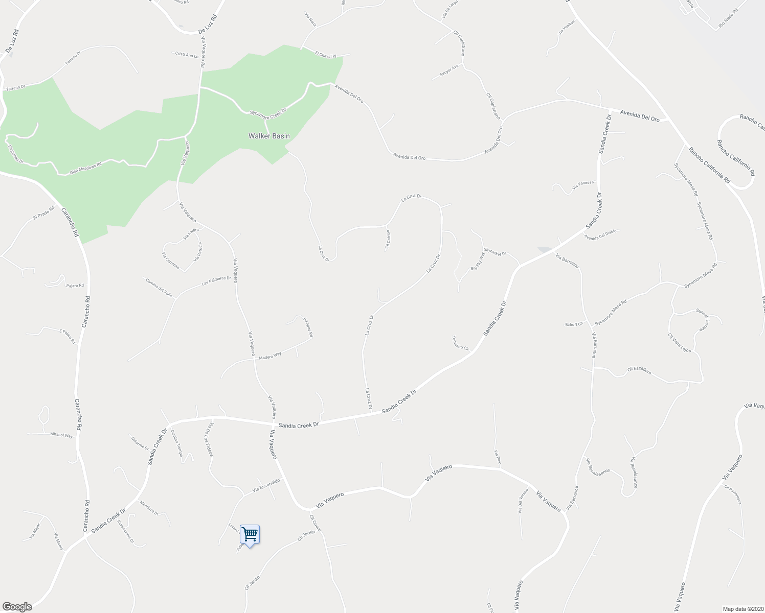 map of restaurants, bars, coffee shops, grocery stores, and more near La Cruz Drive in Riverside County