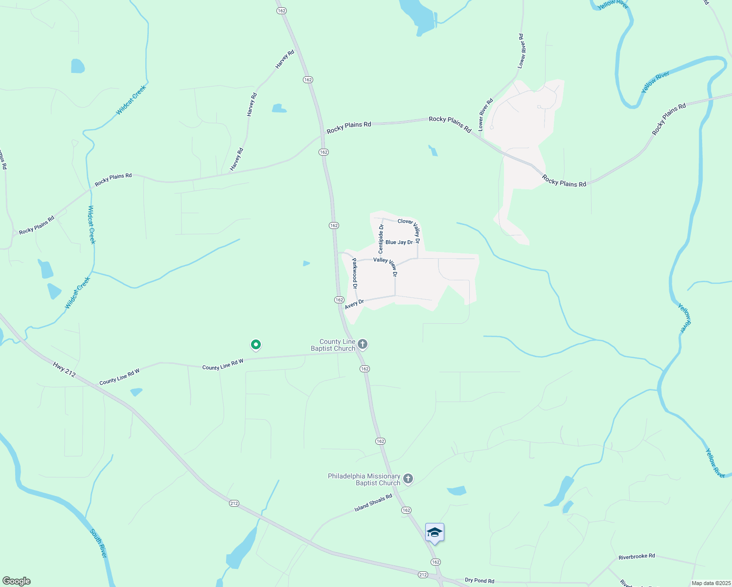 map of restaurants, bars, coffee shops, grocery stores, and more near 45 Avery Drive in Covington