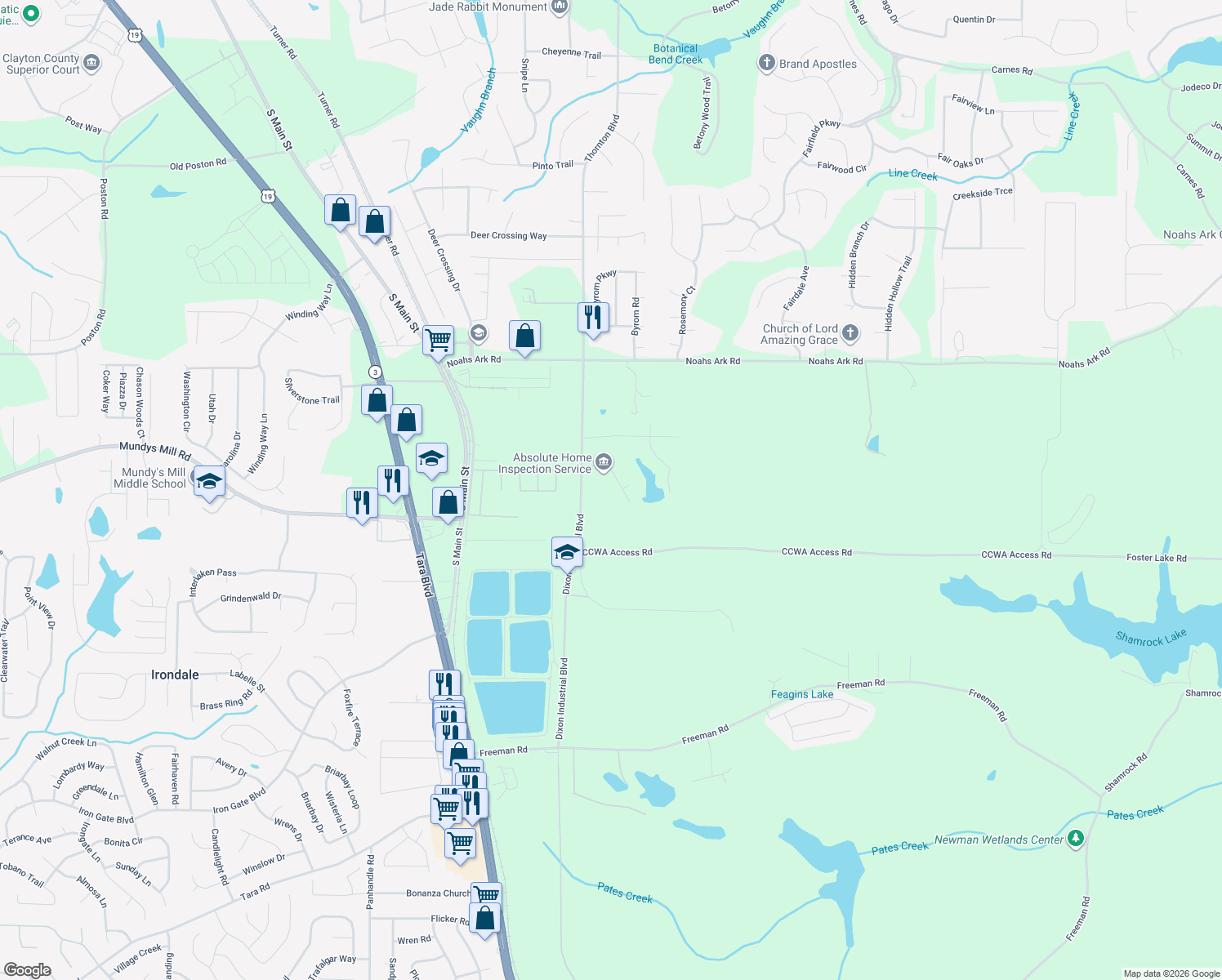 map of restaurants, bars, coffee shops, grocery stores, and more near 1897 Lake Ridge Ct in Jonesboro