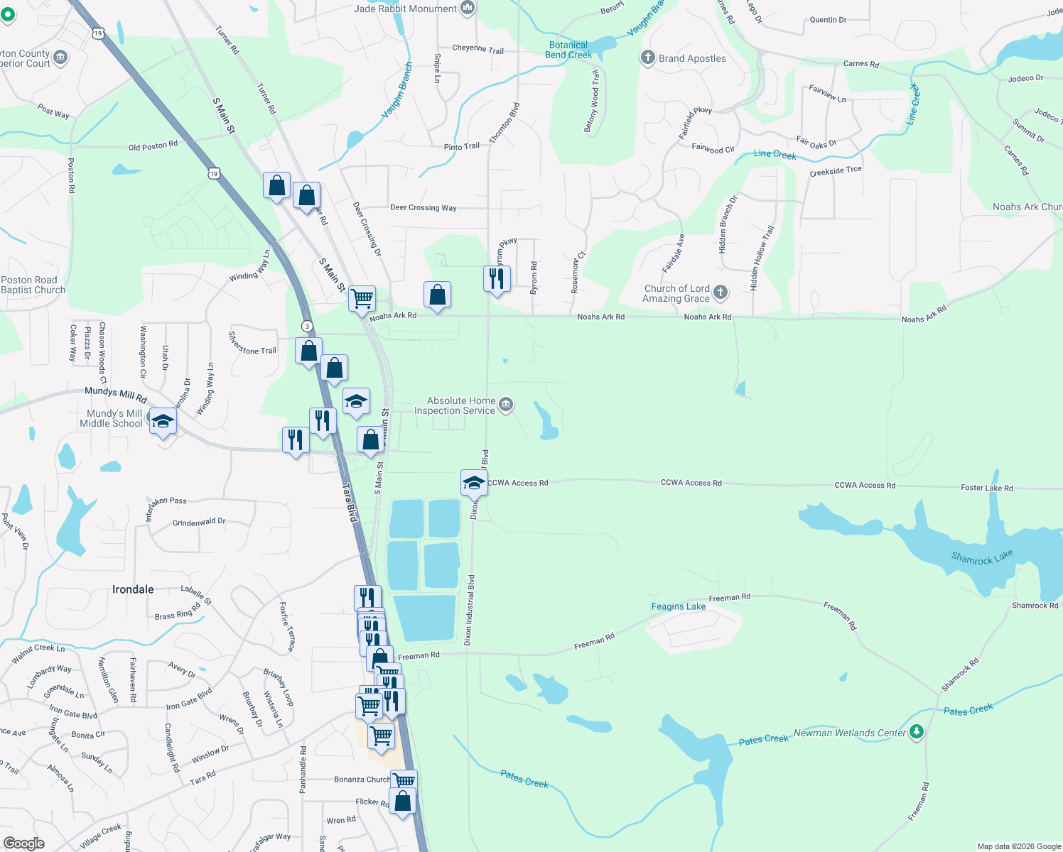 map of restaurants, bars, coffee shops, grocery stores, and more near 1904 Lake Ridge Court in Jonesboro