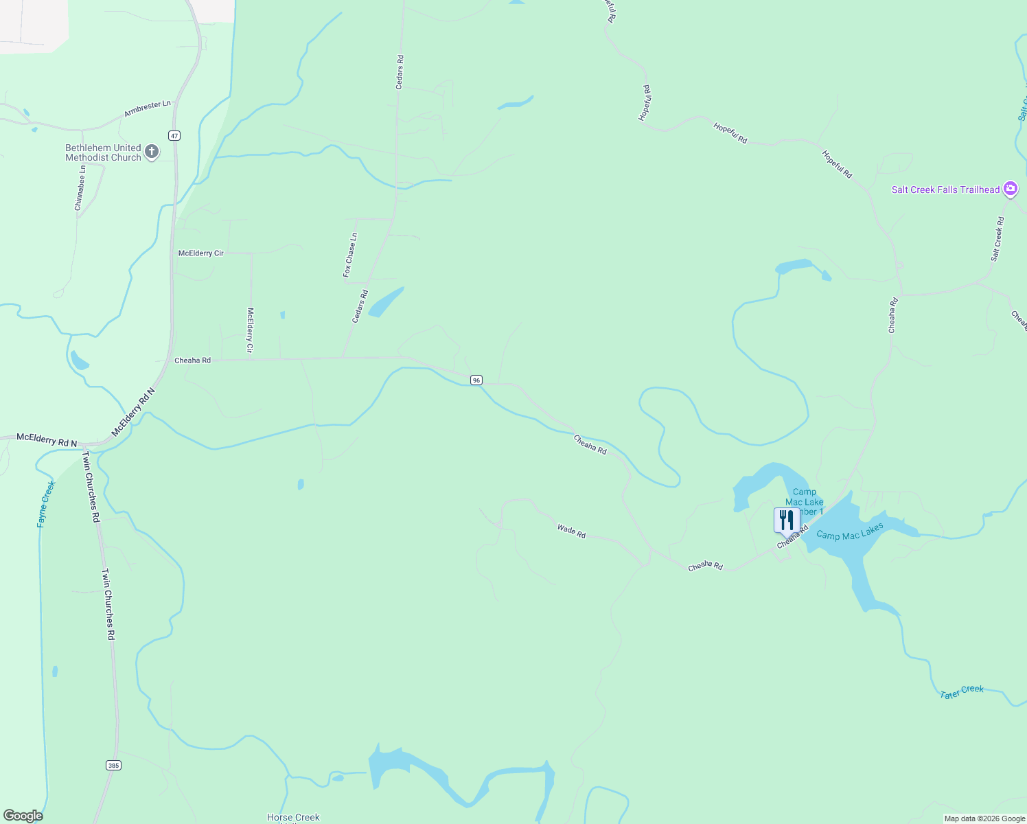 map of restaurants, bars, coffee shops, grocery stores, and more near 1330 Cheaha Road in Munford