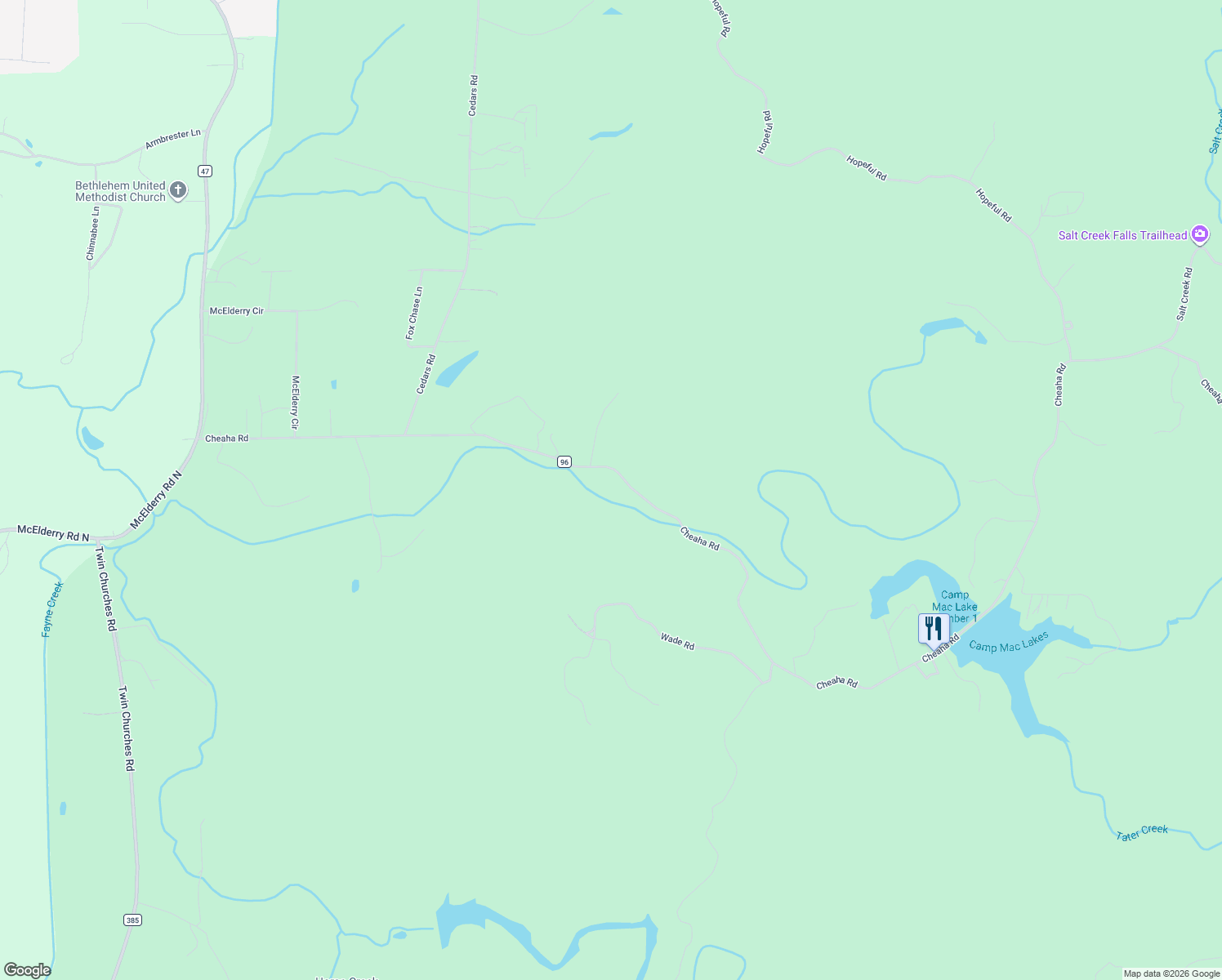 map of restaurants, bars, coffee shops, grocery stores, and more near 1330 Cheaha Road in Munford