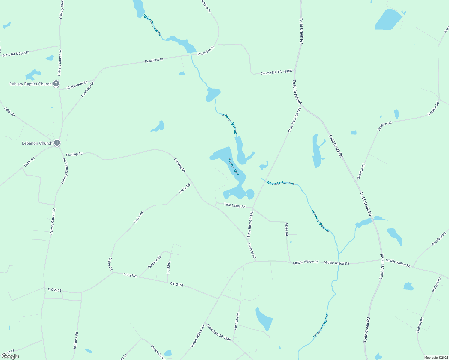 map of restaurants, bars, coffee shops, grocery stores, and more near 257 Twin Lakes Road in Neeses