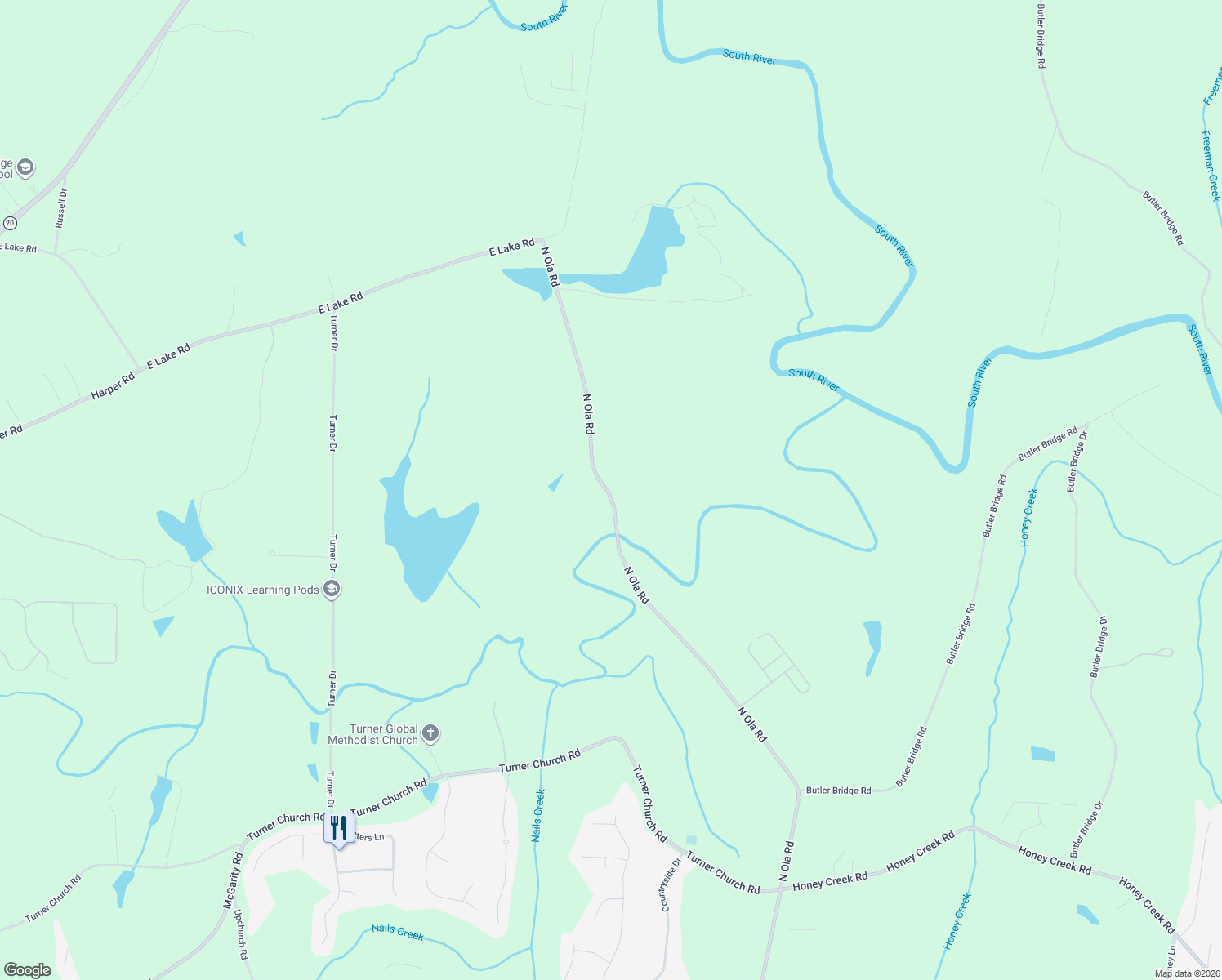 map of restaurants, bars, coffee shops, grocery stores, and more near 2139 North Ola Road in McDonough