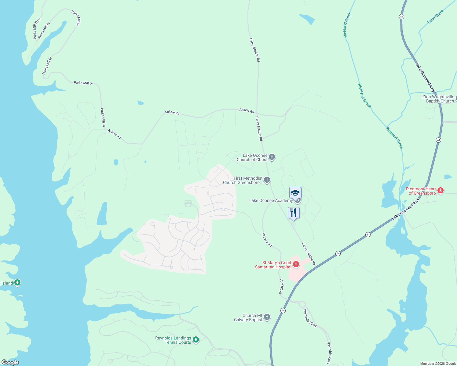 map of restaurants, bars, coffee shops, grocery stores, and more near 1110 Branch Creek Way in Greensboro