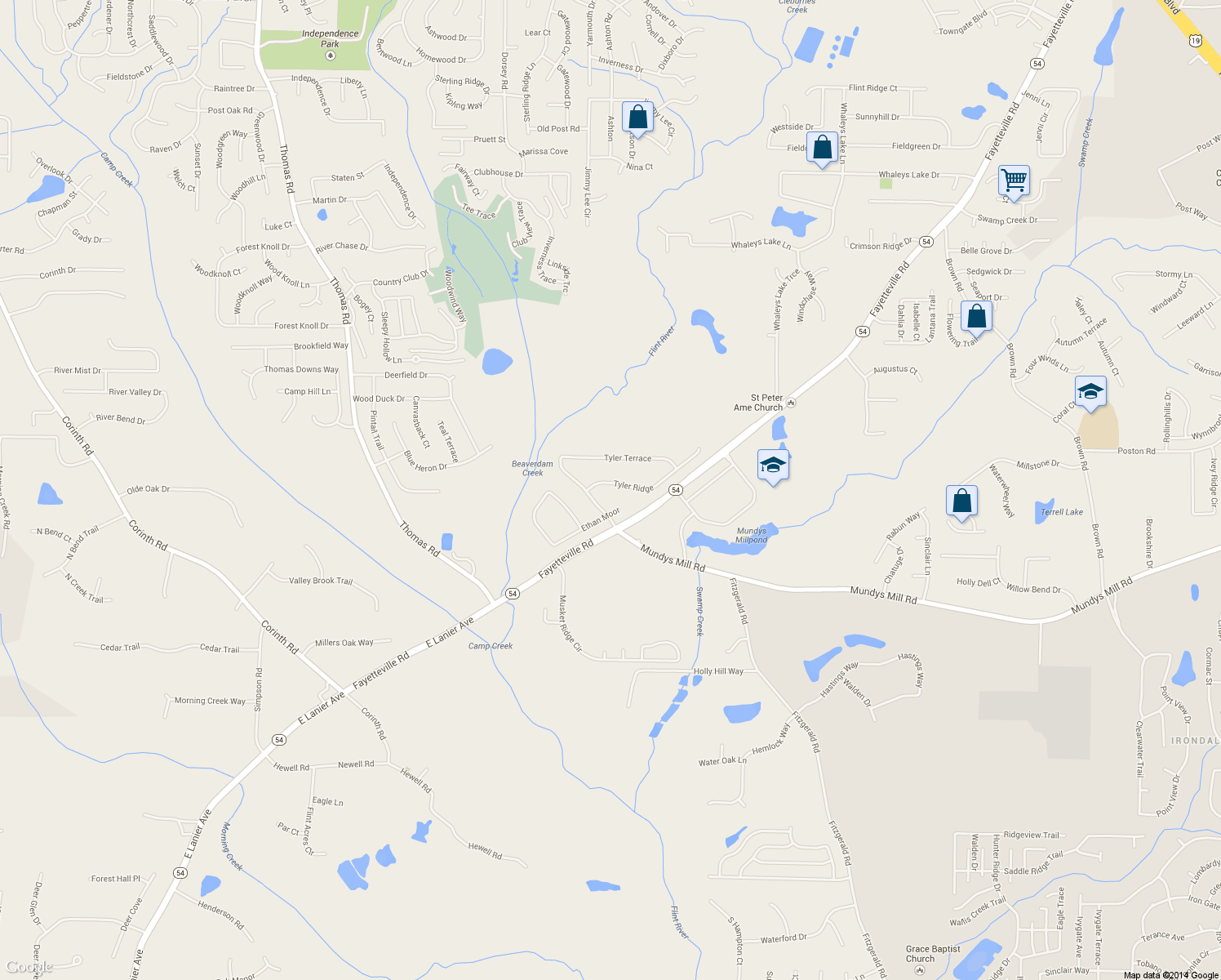 map of restaurants, bars, coffee shops, grocery stores, and more near 55 Tyler Ridge in Jonesboro