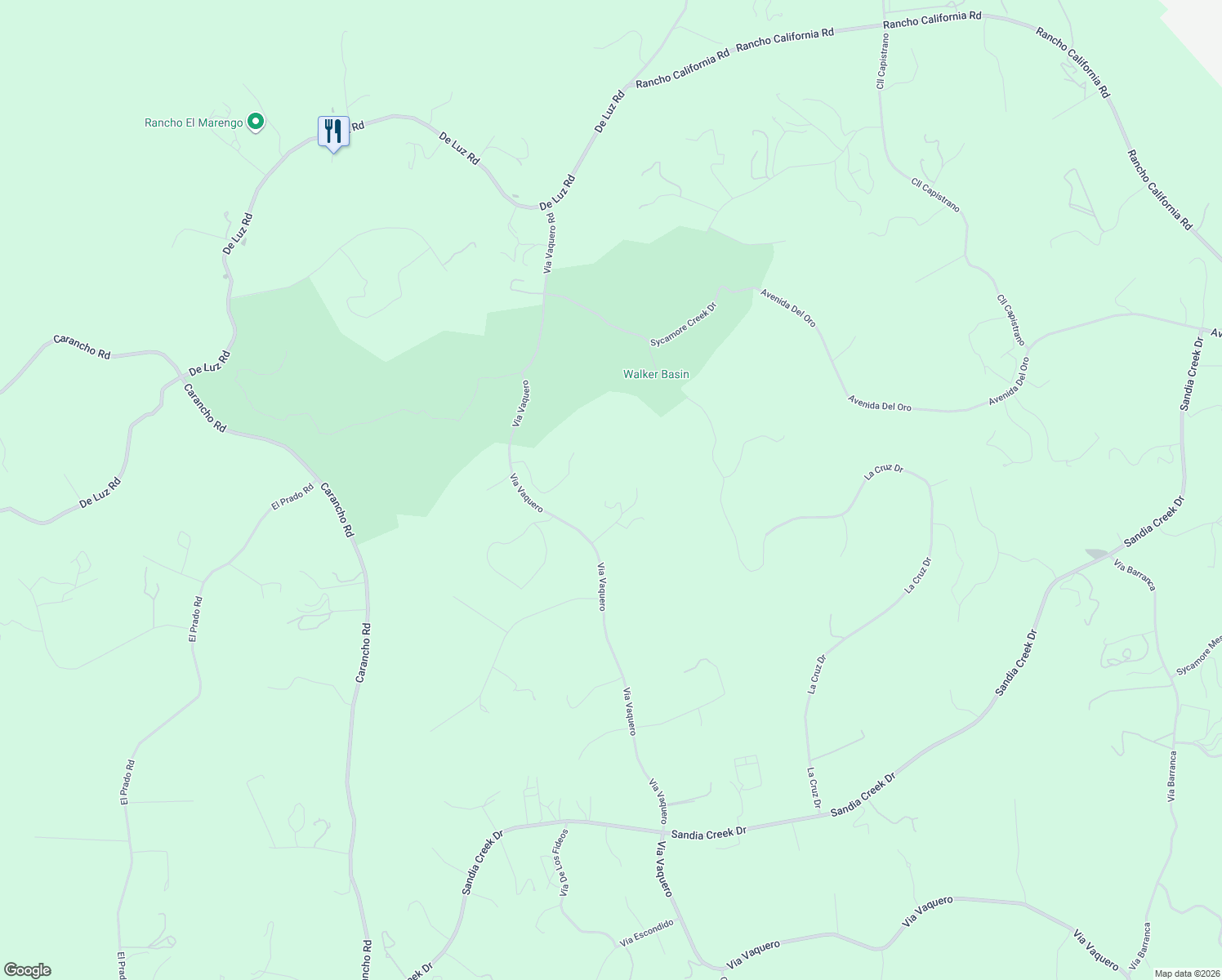 map of restaurants, bars, coffee shops, grocery stores, and more near 25370 Via Oeste in Temecula
