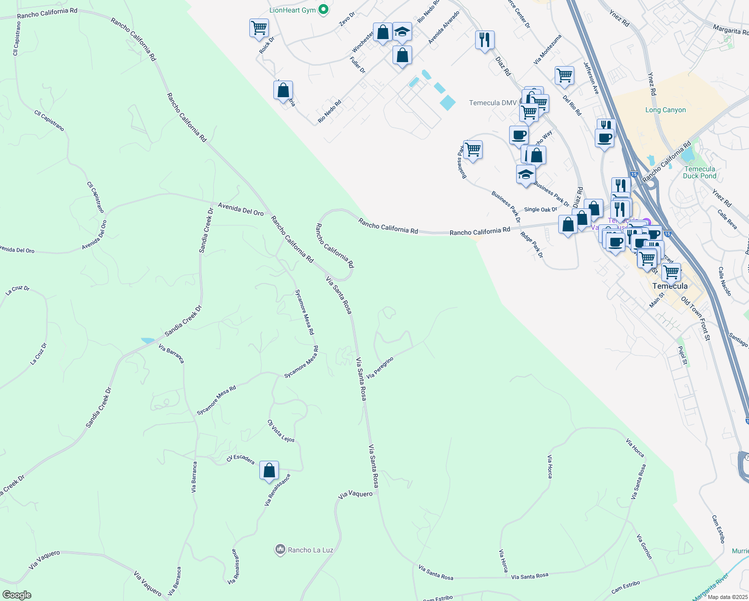 map of restaurants, bars, coffee shops, grocery stores, and more near in Temecula