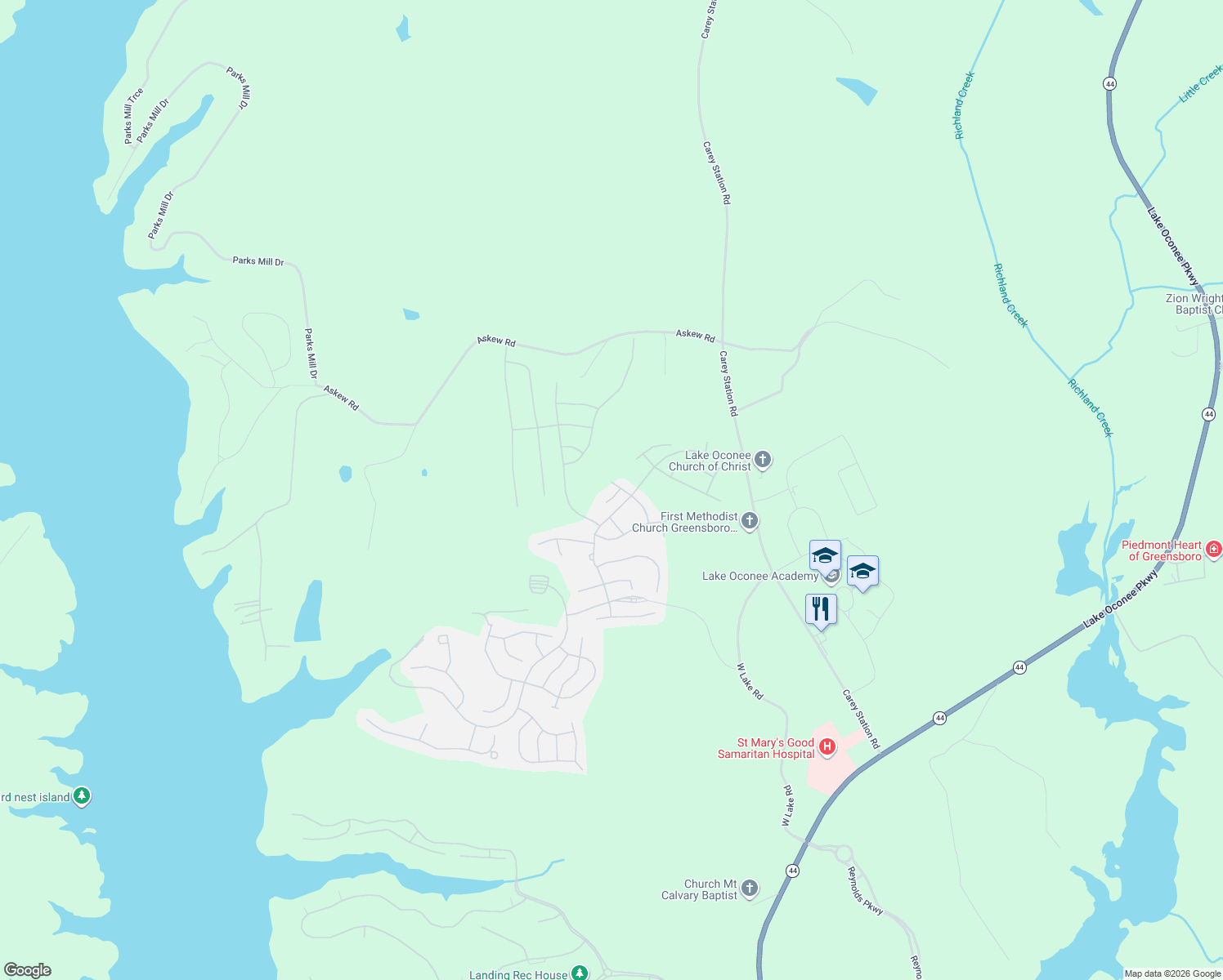 map of restaurants, bars, coffee shops, grocery stores, and more near 4661 Carey Station Road in Greensboro