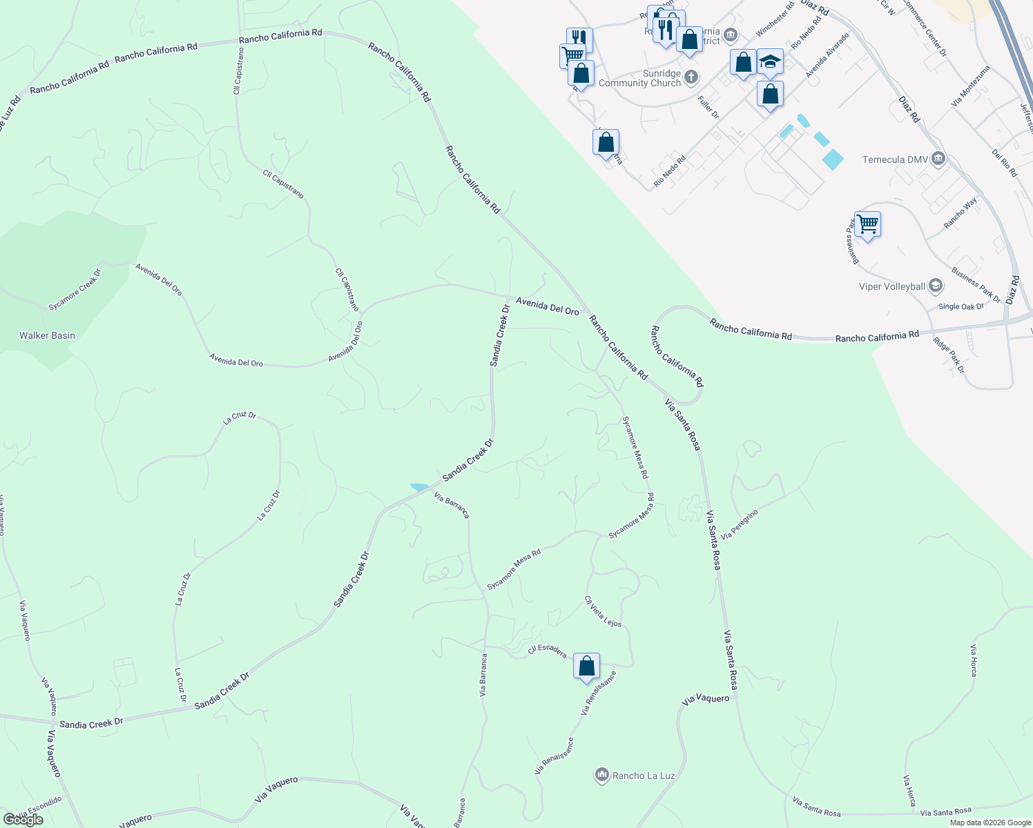 map of restaurants, bars, coffee shops, grocery stores, and more near 43440 Sandia Creek Drive in Temecula
