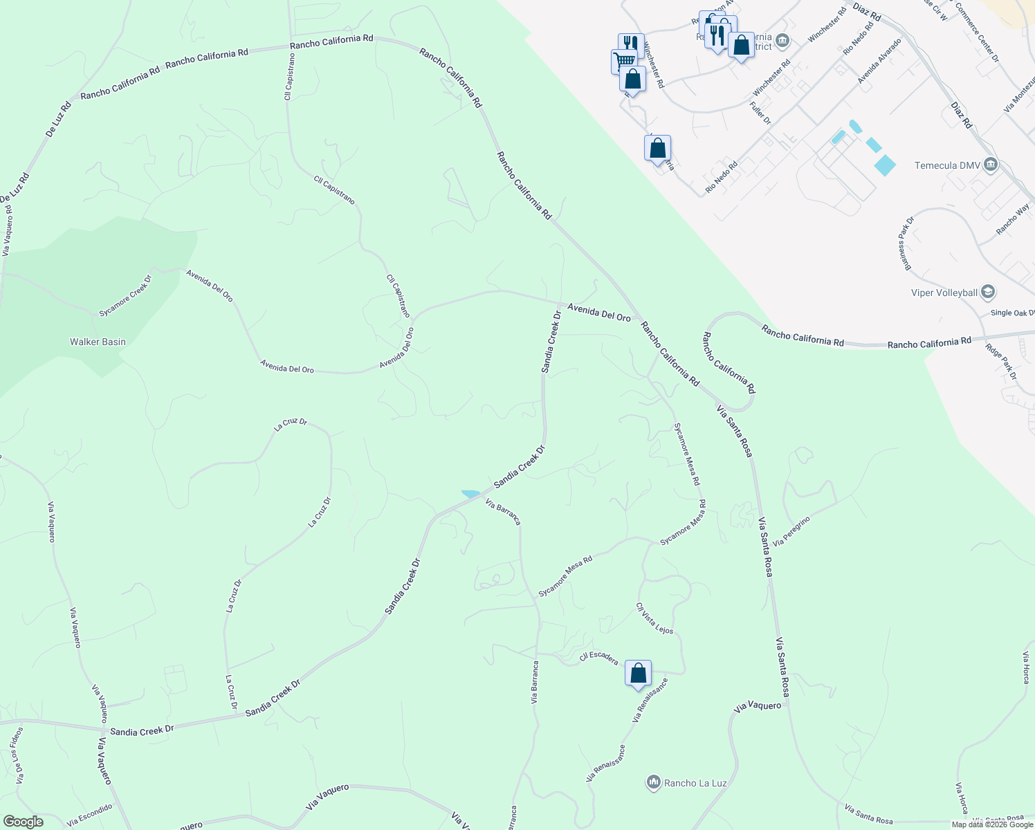 map of restaurants, bars, coffee shops, grocery stores, and more near 27115 Via Vanessa in Temecula