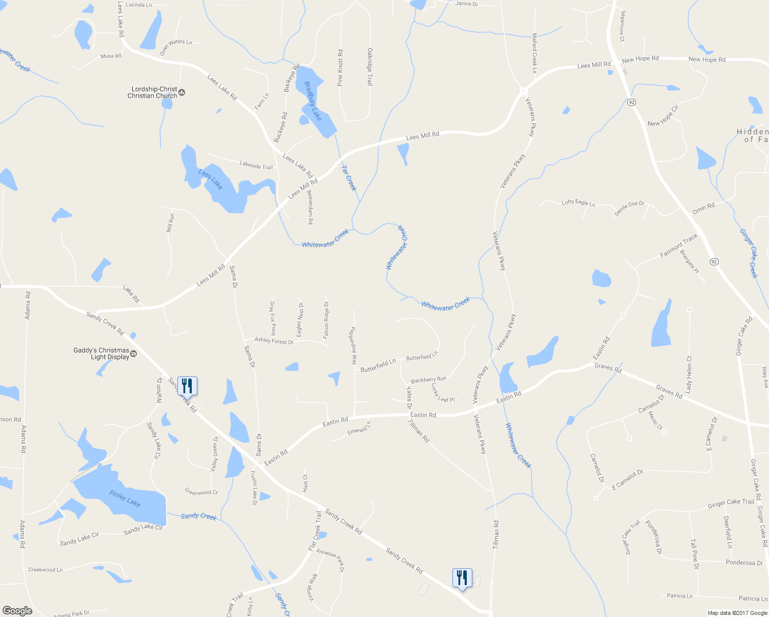 map of restaurants, bars, coffee shops, grocery stores, and more near 335 Butterfield Lane in Fayetteville