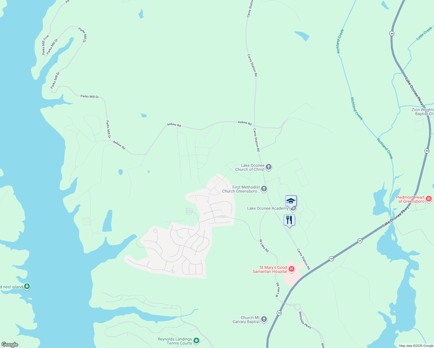 map of restaurants, bars, coffee shops, grocery stores, and more near 4661 Carey Station Road in Greensboro