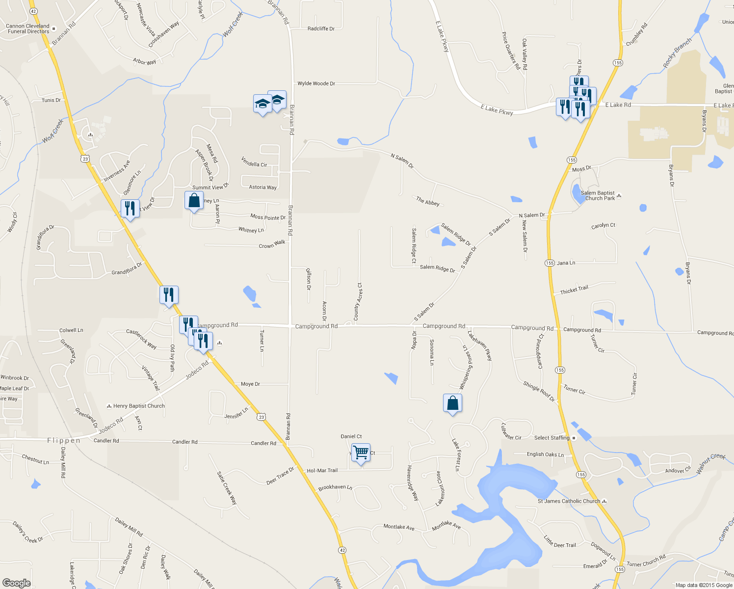 map of restaurants, bars, coffee shops, grocery stores, and more near 104 Country Acres Ct in McDonough