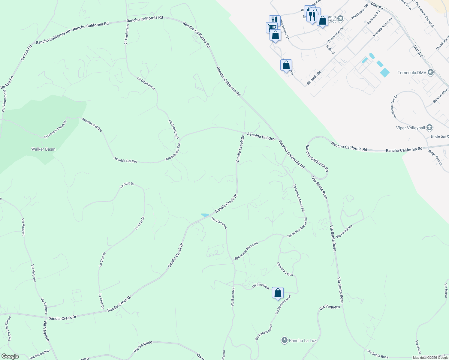 map of restaurants, bars, coffee shops, grocery stores, and more near 27115 Via Vanessa in Temecula