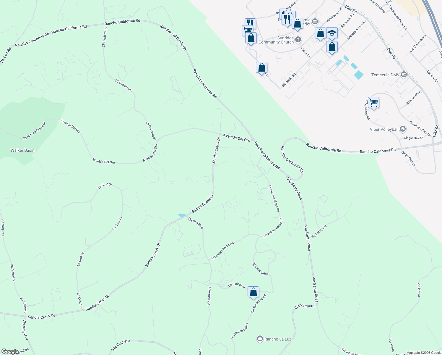 map of restaurants, bars, coffee shops, grocery stores, and more near 43440 Sandia Creek Drive in Temecula