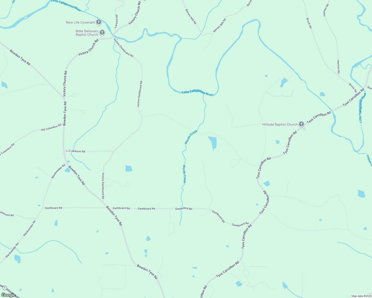 map of restaurants, bars, coffee shops, grocery stores, and more near 161 Old Word Rd in Bowdon