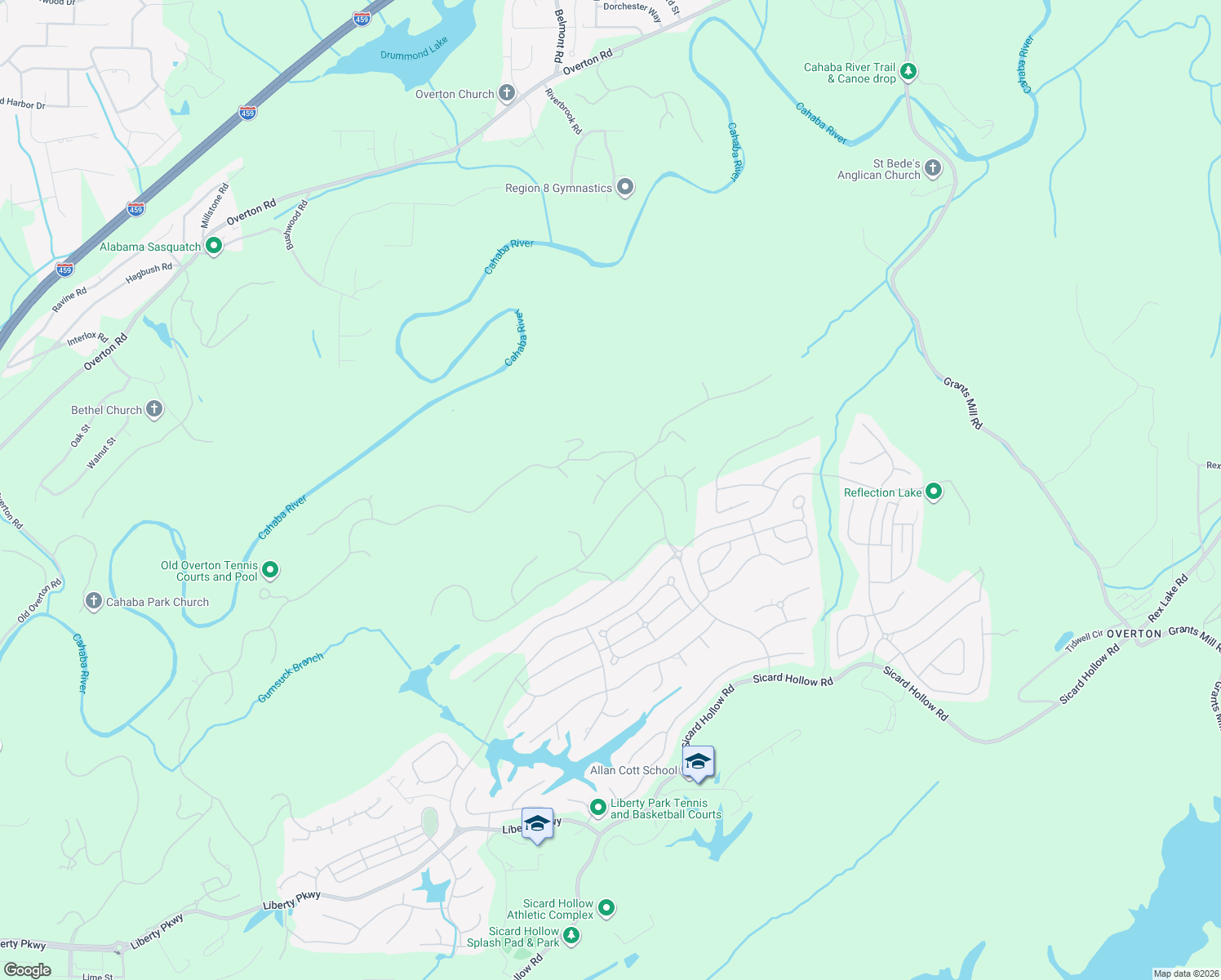 map of restaurants, bars, coffee shops, grocery stores, and more near 7390 Ridgecrest Court Road in Vestavia Hills