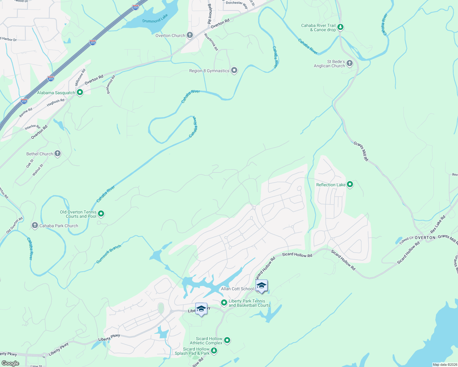 map of restaurants, bars, coffee shops, grocery stores, and more near 7390 Ridgecrest Court Road in Vestavia Hills