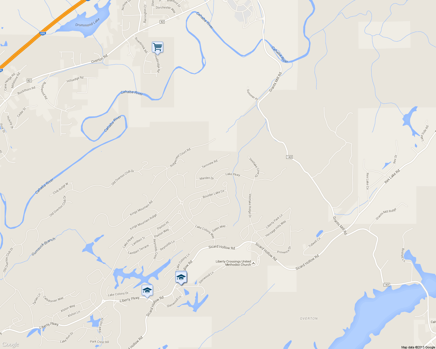 map of restaurants, bars, coffee shops, grocery stores, and more near 4245 Marden Way in Vestavia Hills