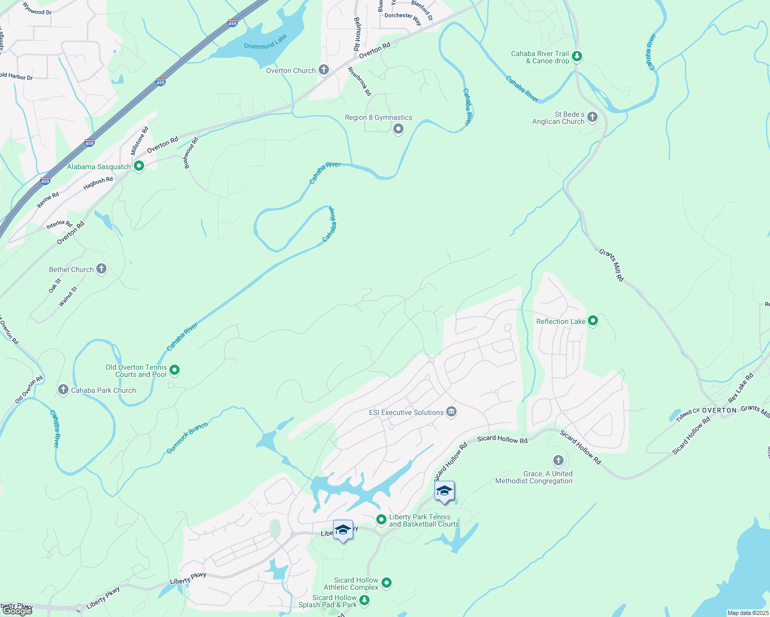 map of restaurants, bars, coffee shops, grocery stores, and more near 7390 Ridgecrest Court Road in Vestavia Hills
