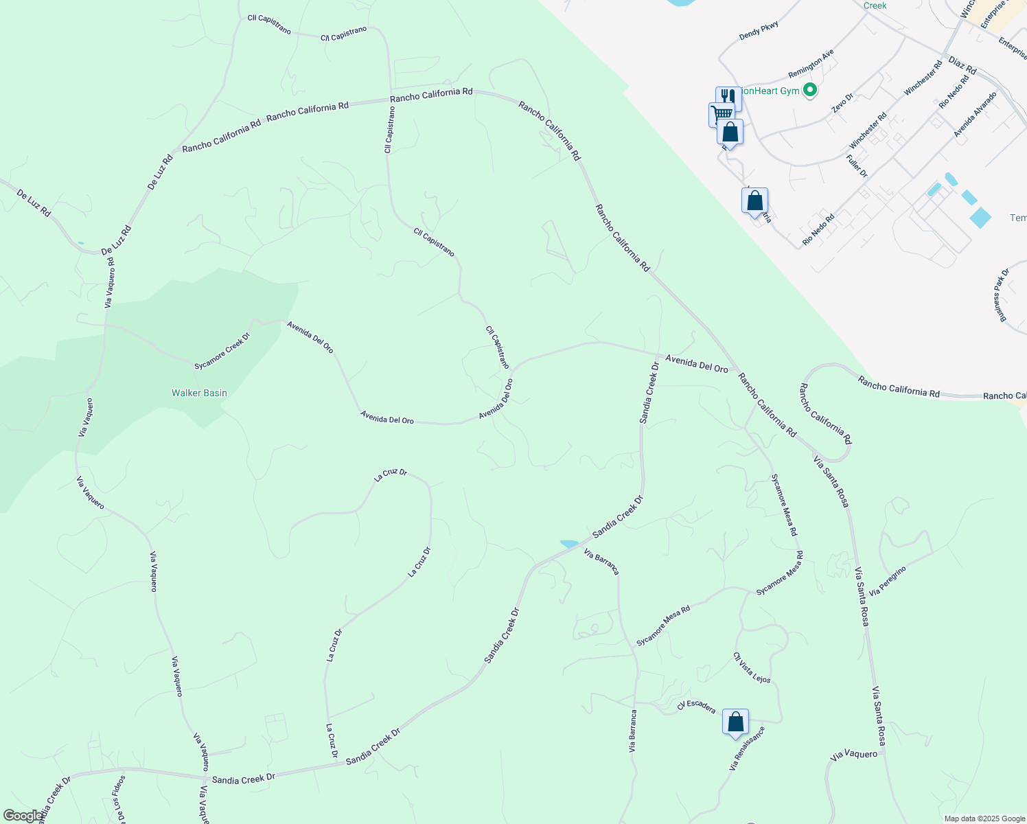 map of restaurants, bars, coffee shops, grocery stores, and more near 26545 Corte Empresa in Temecula