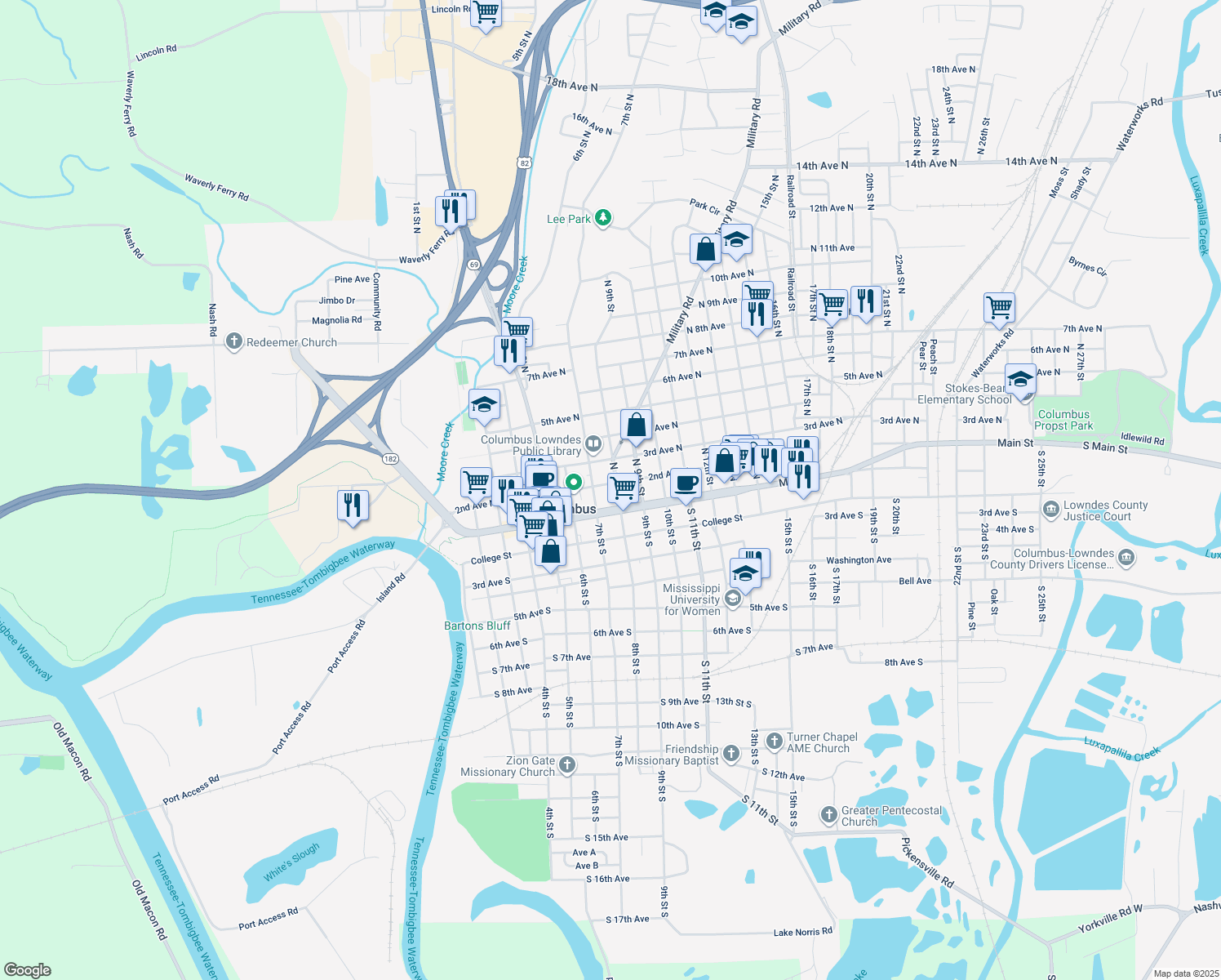 map of restaurants, bars, coffee shops, grocery stores, and more near 716 2nd Avenue North in Columbus
