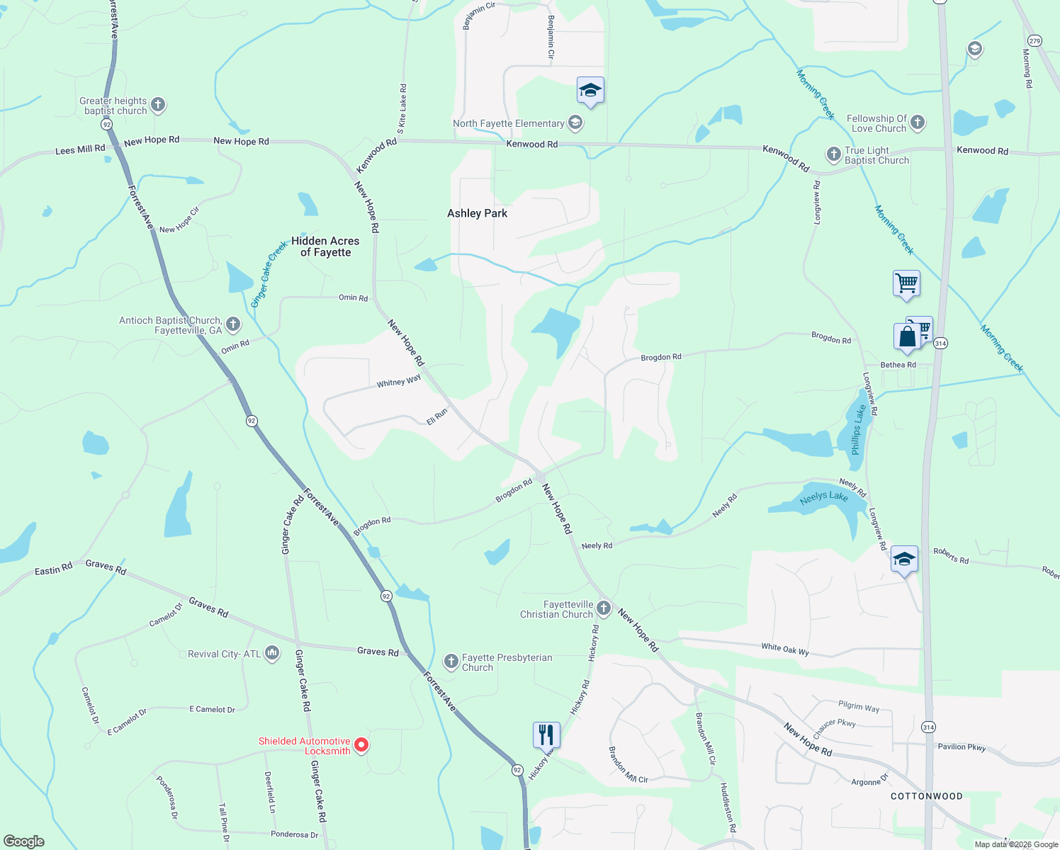 map of restaurants, bars, coffee shops, grocery stores, and more near 140 Wills Way in Fayetteville
