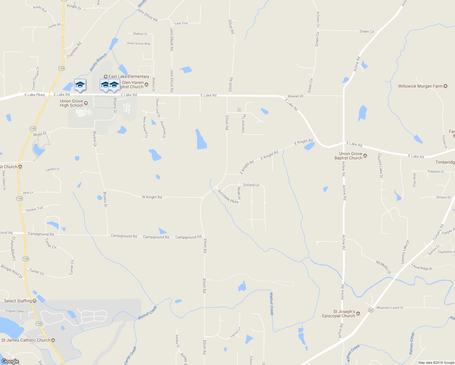 map of restaurants, bars, coffee shops, grocery stores, and more near 209 Enfield Lane in McDonough
