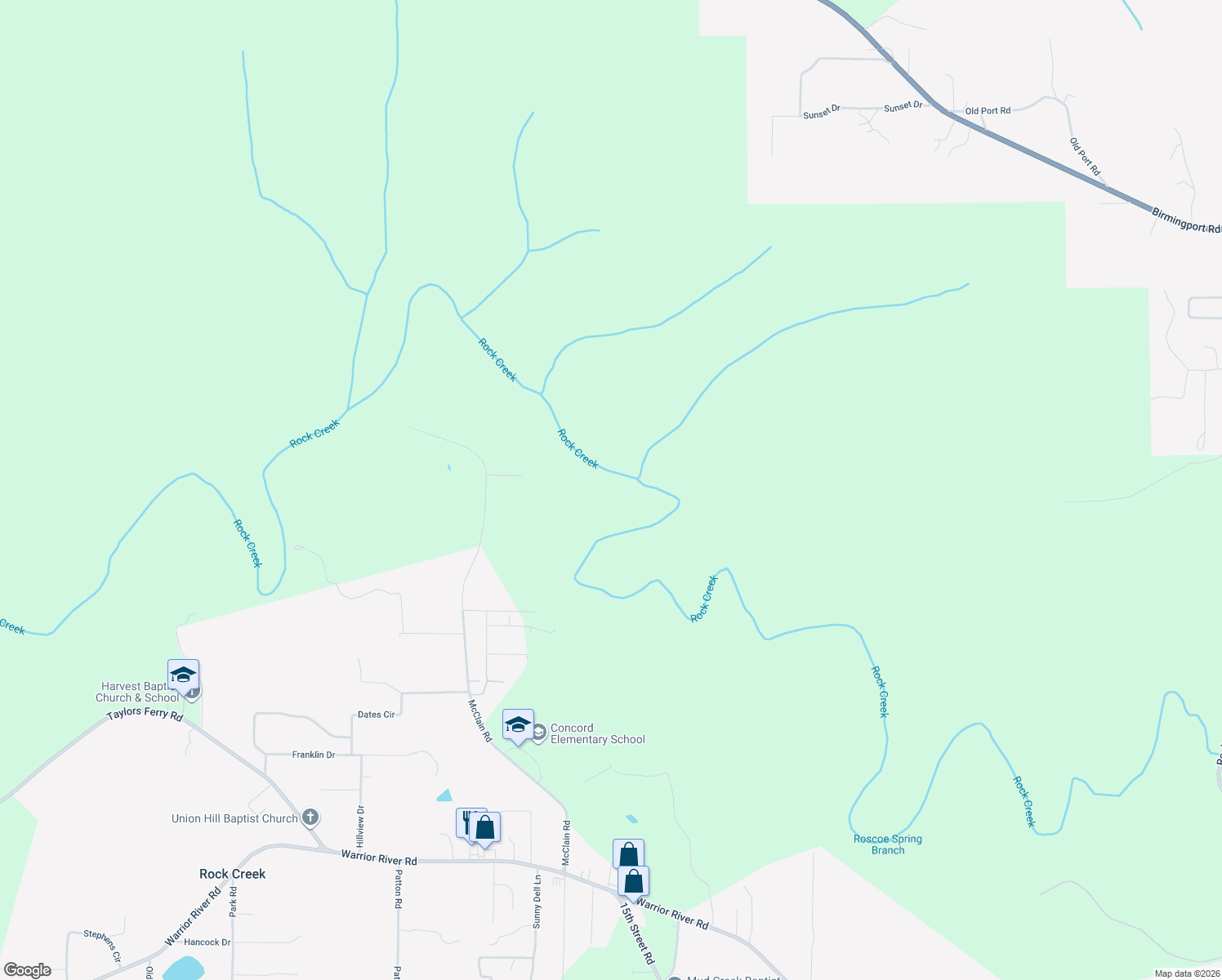 map of restaurants, bars, coffee shops, grocery stores, and more near 466 McClain Road in Bessemer