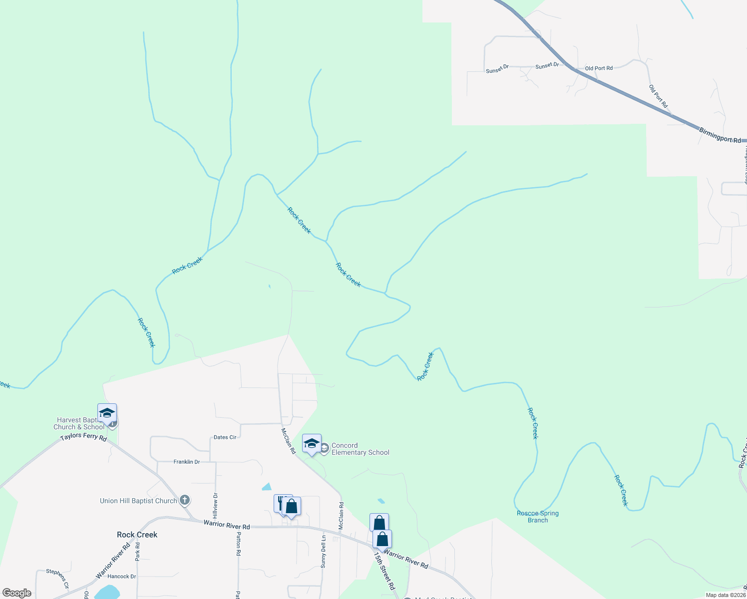 map of restaurants, bars, coffee shops, grocery stores, and more near 466 McClain Road in Bessemer